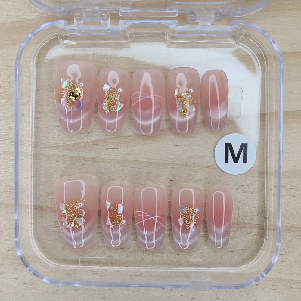 Shell Gold Foil Press-On Nail Set DIY Easy & Reusable At Home Manicure